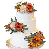3Pcs Cake Topper Set, Wedding Artificial Flowers Decor Straw Yellow Sunflower... Sunflower