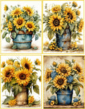 8 Sunflowers in Pots glossy blank fold out Note Cards with envelopes organza bag Sunflower