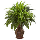 Nearly Natural 26Ó Mixed Greens And Fern Artificial Plant In Decorative Planter Green Plant