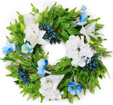20 Inch Blue and White Floral Wreath,Artificial Hydrangea & Lily Wreath with Ber Hydrangea