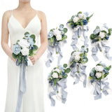 Ling's Moment Dusty Blue Bridesmaid Bouquet Set of 6, Blue and White Bridal B... Bouquet