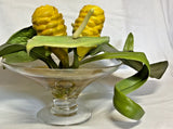Artificial Tropical Flower Arrangement in Glass Vase With Faux Water YELLOW NWT Green Plant