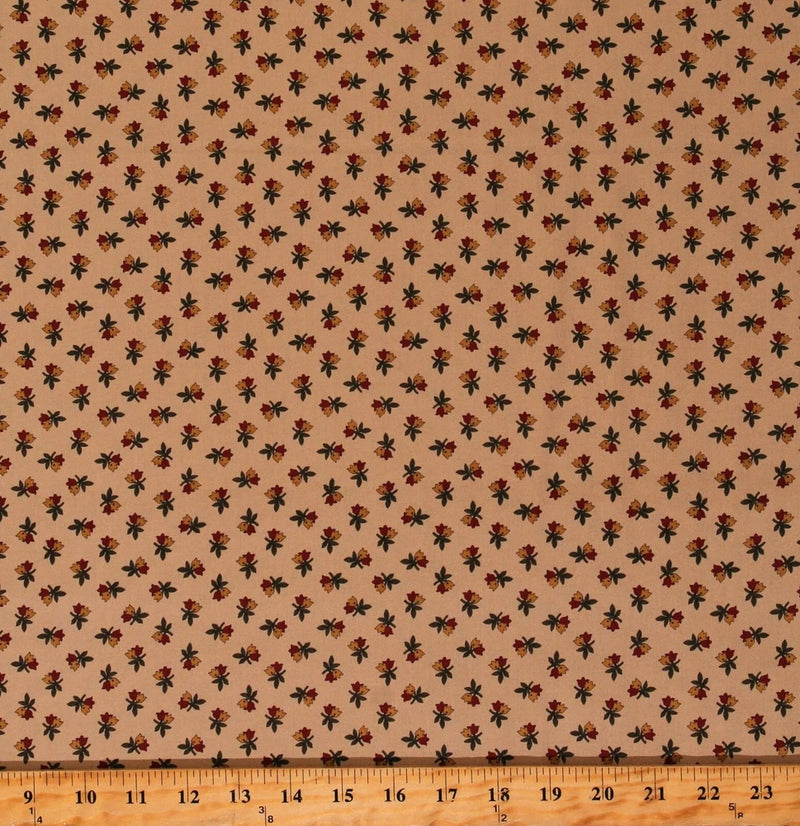 Cotton Floral Flowers Tiny Civil War Tan Fabric Print by Yard D186.25 Flowering Plants