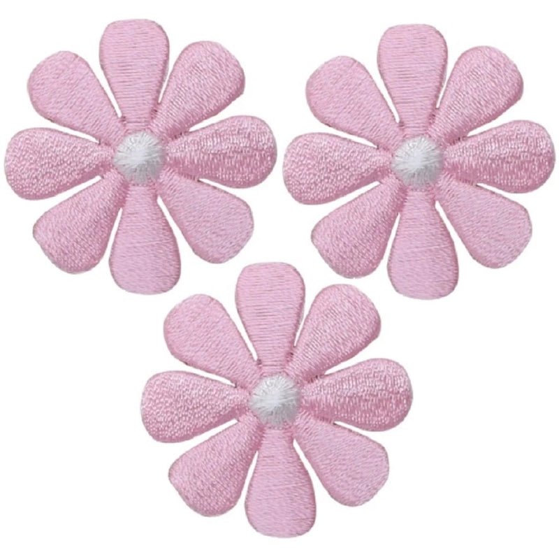 3-Pack Daisy Applique Patch - Mini Pink Flower Gardening Embroidered Badge 1" Daisies
