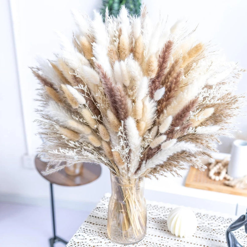 180PCS Natural Pampas Grass Mix Bouquet | Dried Pampas Bouquet for Wedding Boho Pampas Grass