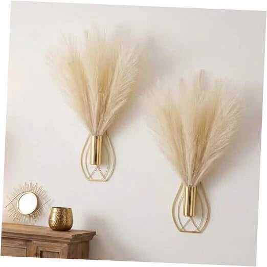 Otoolling 2 Pieces Hanging Plant Wall Decor with Artificial Pampas Gold, Beige Pampas Grass