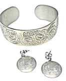 VTG Kirk Stieff Pewter Carnation Floral Cuff Bracelet & Earrings Set Boho Flower Carnation