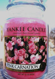 Yankee Candle Retired "PINK CARNATION"~ Mother's Day~Large 22 oz~WHITE LABEL~NEW Carnation