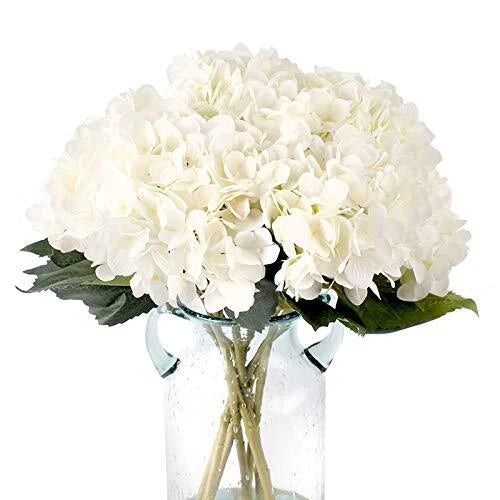 Kimura's Cabin 6pcs Fake Flowers Artificial Silk Hydrangea Flowers White Hydrangea