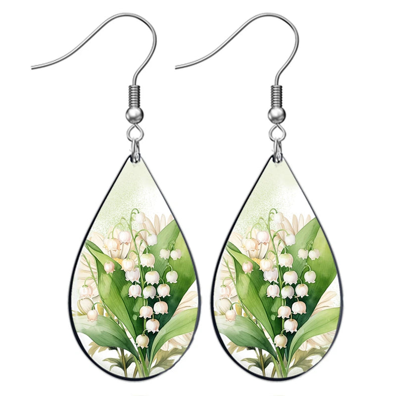 Lily of the Valley Teardrop Earrings Wood May Birth Month Flower Birthday Gift Lily