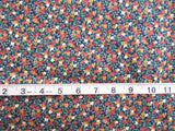 1 yd 100% Cotton Fabric Dark Blue with Rust, Gold & White Flowers Flowering Plants