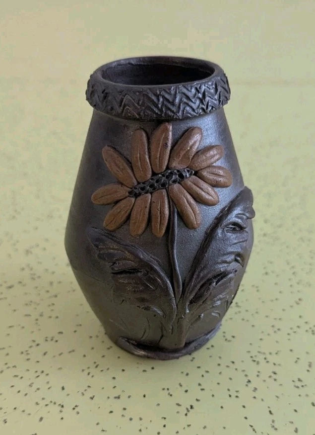 Vintage French Turgis Pottery Normandy Vase (90) Sunflower Flower Design Studio Sunflower