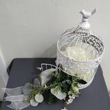 White Birdcage Centerpiece with Artificial Hydrangea, Ribbon, 2 Pack Hydrangea