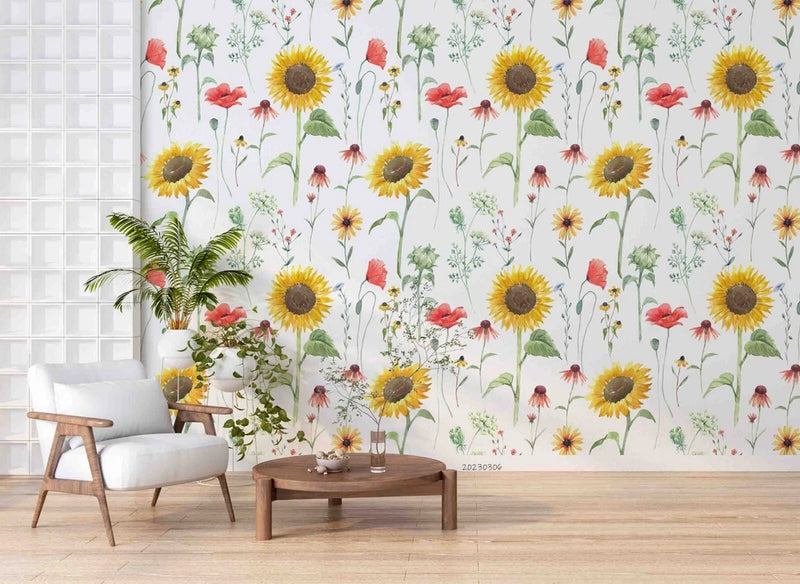 3D Sunflower Flower Patterns Floral Wallpaper Wall Murals Removable Wallpaper Sunflower