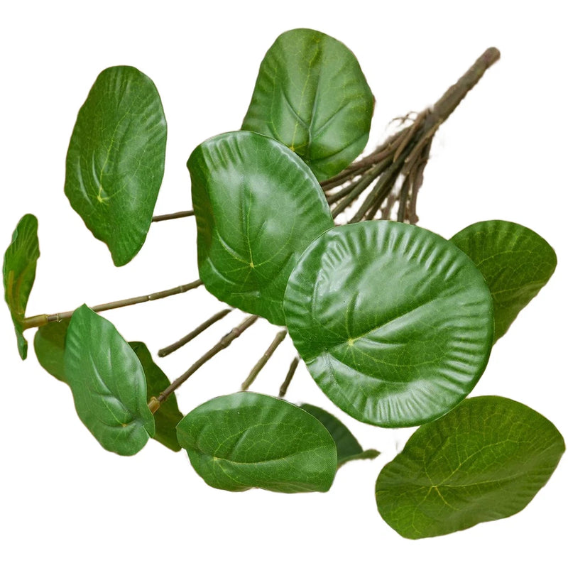 Artificial green leaf stems with round, veined leaves for wedding bouquets and home decor