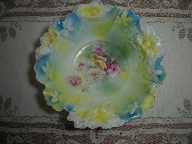 RS Prussia 8 1/2" Bowl Carnation Mold Lovely Circa 1870- 1914 Carnation