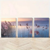3pcs Natural Sunset Pampas Grass Painting Metal Print Ready to Hang Art Pampas Grass