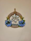 WELCOME windmill COUNTRY flowers Hydrangeas blue white burlap WREATH Rustic Door Hydrangea