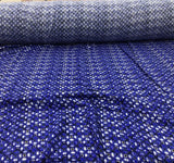 Challis Rayon Apparel Fabric Blue White Black Geometric E320 Flowering Plants