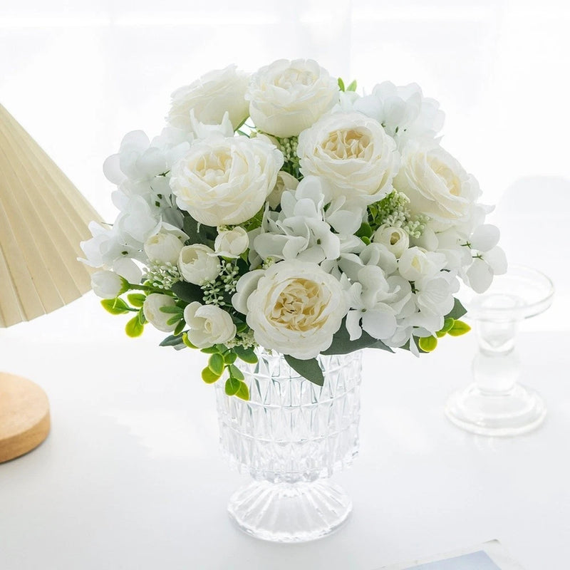 Silk Peony Hydrangea Wedding Bouquet Floral Arrangement for Home and Photos Hydrangea