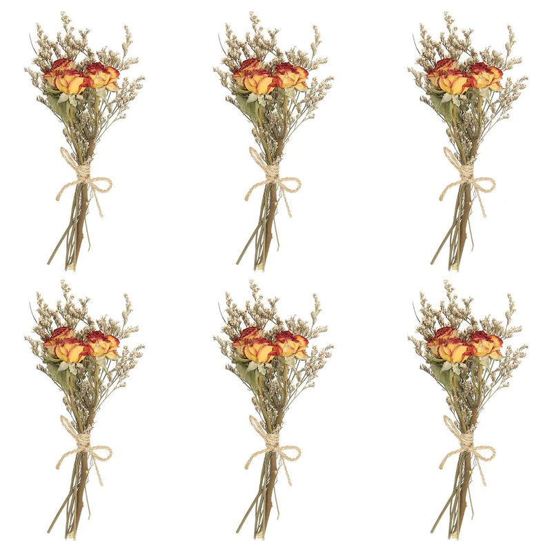 6 Pcs Mini Rose Dried Flower Bouquet Baby's Breath Boho DIY Gift Light Red Dried Flower