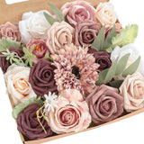 Dusty Rose Mauve Artificial Flowers DIY Wedding Fake Roses & Peony Combo Set Peony