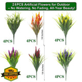 Grunyia Artificial Lavender Plants 20 Bundles Mixed Flowers Green Plant