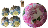 Shabby Chic XL Salad Bowl, 4 Hydrangea Plates & Salad Bamboo Tongs Hydrangea