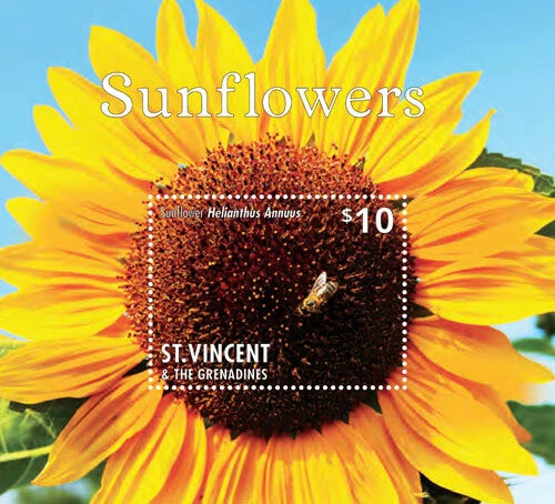 Sunflower and bee postage stamp souvenir sheet, MNH
