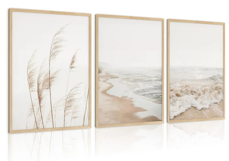 HDXUFJQ Neutral Beach Coastal Wall Art Beach Boho Botanical Pampas Grass Post... Pampas Grass