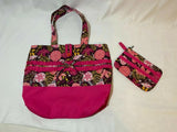 Handmade Floral Tote Purse Bag - Multi Colored Carnation Print 11" Tall SET Carnation