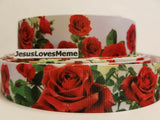 Grosgrain Ribbon Ruby Roses Beautiful Flowers Garden Valentine's Day Floral, 1" Roses