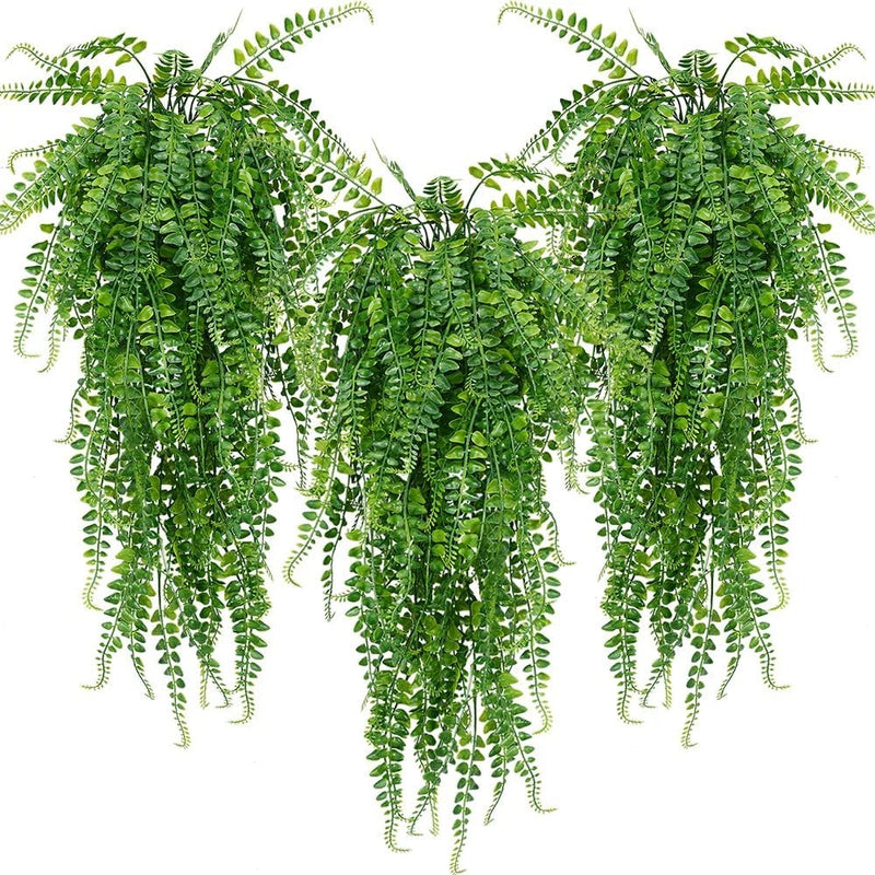 6 Pcs Artificial Hanging Ferns Plants Fake Ivy Green Green Plant
