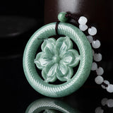 Real Grade A Natural Green Jade Jadeite Women Lucky Peony Flower Pendant 56*6mm Peony