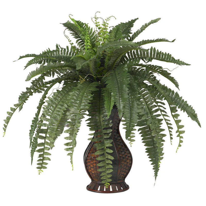 NEW RALISTIC HIGH QUALITY ARTIFICIAL BOSTON FERN SILK FAKE PLANT w/ URN VASE Green Plant
