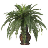 NEW RALISTIC HIGH QUALITY ARTIFICIAL BOSTON FERN SILK FAKE PLANT w/ URN VASE Green Plant