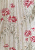 Antique French Carnation Floral Ribbon Stripe Cotton Fabric ~ Pink  Sage Green Carnation