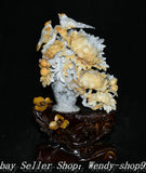 18" China Natural Xiu Jade Carve Peony Flower Bird Magpie Bottle Vase Sculpture Peony