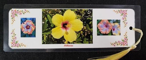Handmade flower bookmark with yellow bloom, floral border, ribbon tassel