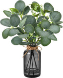 13.5" Fake Plants for Black Bathroom Decor Artificial Eucalyptus Stems in Black Green Plant