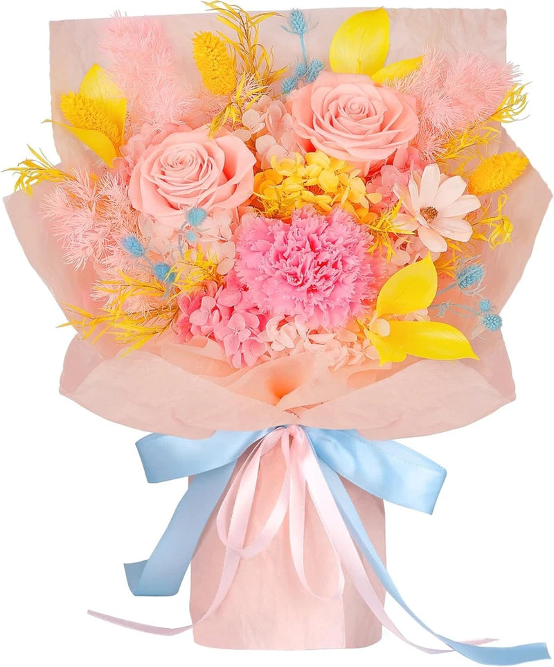 Preserved Flowers for Delivery Ð Real Pink Eternal Roses and Carnation in Gift Carnation