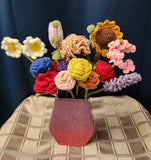 Hand crochet 16 Flowers Lot Bouquet Sunflower Carnation Tulip Daisies Roses Carnation
