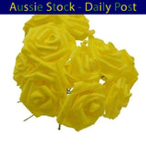 Yellow 7cm Foam Flowers Rose Stems Artificial Wedding Bride Bouquet 20pcs Bouquet