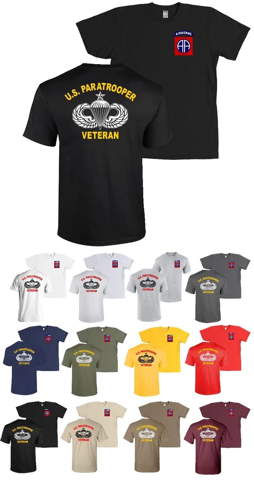 82nd Airborne Division SENIOR US Paratrooper Veteran T-Shirt Infantry Army - NEW Roses