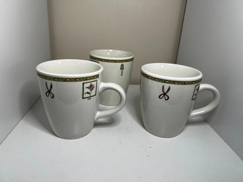 ROYAL NORFOLK Garden Coffee Mugs Cups Gardener Hydrangea Magnolia Lily Set Of 3 Hydrangea