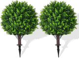 16" UV Resistant Artificial Eucalyptus Topiary Ball Trees, 2 Pack Green Plant