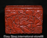 3.8" Marked Old China Red Lacquer Ware Dynasty Palace Peony Flower Jewelry Box Peony