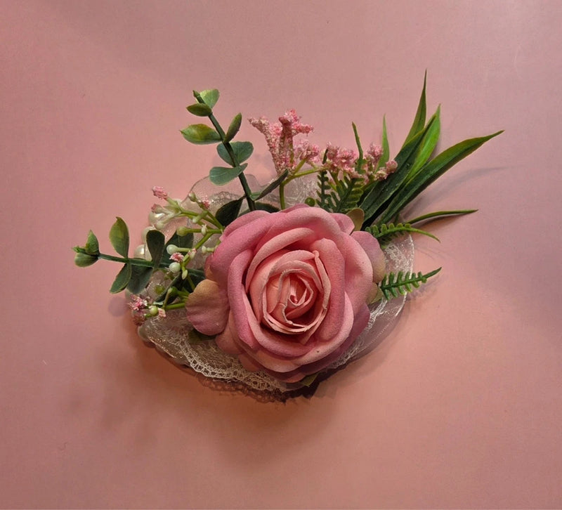Ansofi Pink Rose Wrist Corsage Ð Artificial Silk Flower with Pearl Bracelet for Bouquet