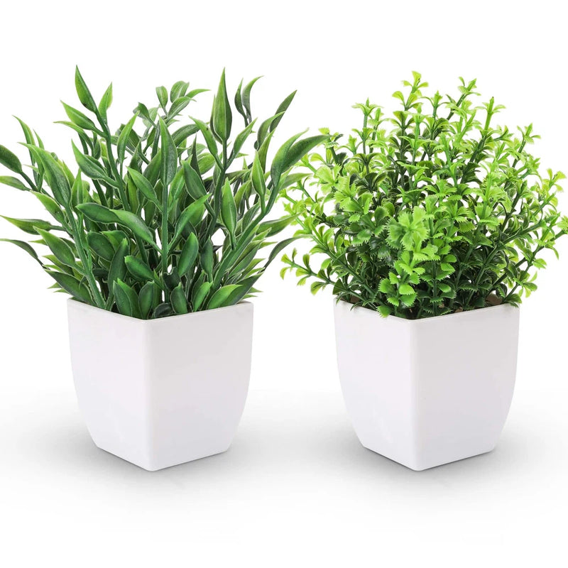 2 Pack Potted Fake Plants Mini Artificial Plants for Home Office Table Room Green Plant