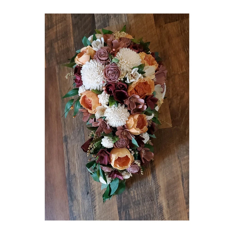 Fall Bridal Bouquet Cascading Sola Wood Burnt Orange Burgundy Wedding Flowers Bouquet